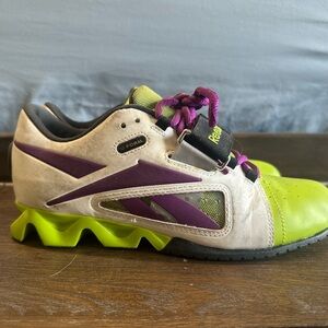 Reebok CrossFit Women’s Neon Green and Purple Lifting Shoes